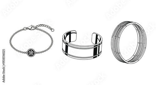 Three jewelry pieces a bracelet with a charm a cuff and a layered bangle high quality