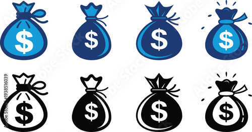 Money Bag with Dollar Sign Silhouette And color vector Symbolizing Financial Wealth, Business Profit, Cash Savings and Investment Capital Growth