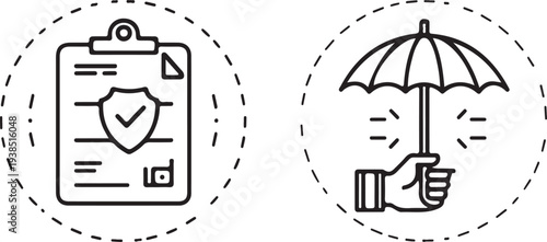 Hand holding umbrella icon. Concept of insurance, protection, safety, and security. Metaphor for risk management, coverage, support, and care .