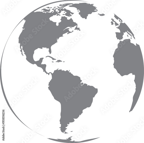 Gray and white globe showing north and south america earth