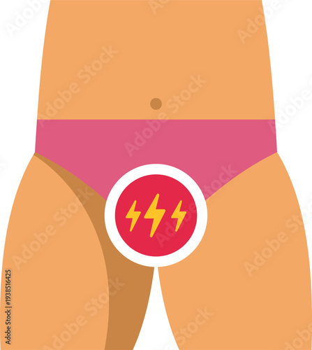 Woman experiencing period cramps with symbolic lightning bolts indicating pain