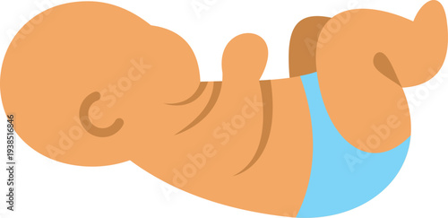 Newborn baby wearing a blue diaper, lying on its back