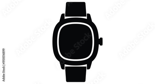 Simple black silhouette of a wristwatch with a square face and leather strap high quality professional