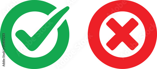 Green check mark and red x symbol on white background