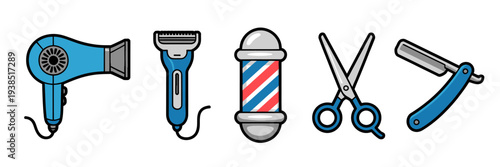 Barber tools and equipment for haircut and shave  various grooming objects
