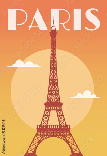 Eiffel Tower Paris modern poster illustration in flat style. Travel and tourism concept design. Vector stock