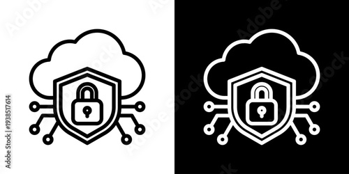 Secure Cloud Icon Set Vector Collection Isolated In Black And White