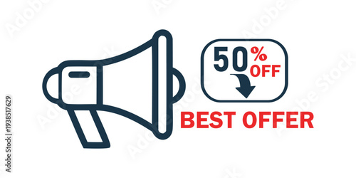 50% OFF Promotion Badge Vector - Red and Black Sale Sticker Illustration