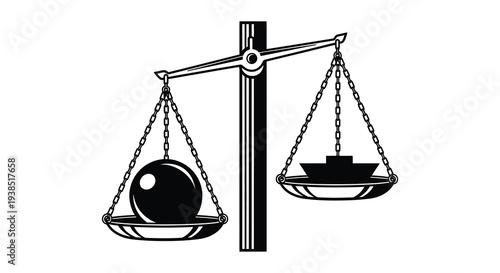 A black and white illustration of scales of justice depicting an imbalance in weight high quality professional detailed