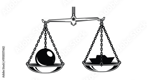 A black ball and stacked blocks balance on a traditional scale illustrating equilibrium high quality professional