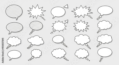 Collection of diverse speech bubble shapes and styles.