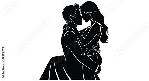 A silhouette of a couple embracing in a romantic pose showcasing love and connection high quality