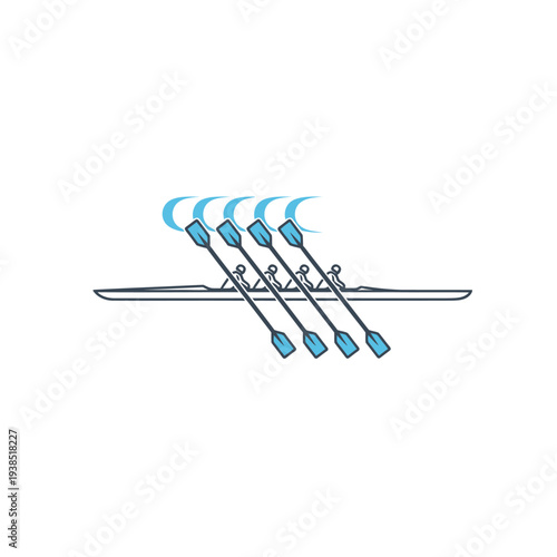 Rowing Team in Action on Water.