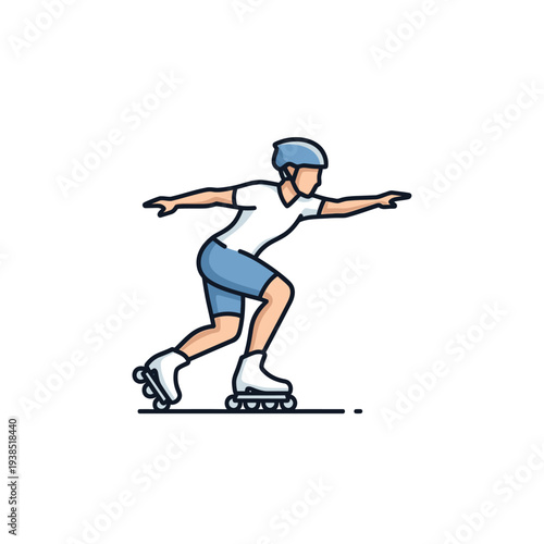 Man inline skating with protective helmet on white background.
