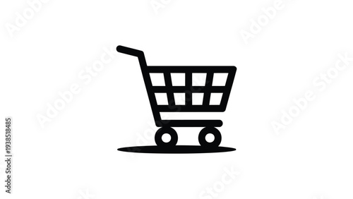Minimal shopping cart icon representing online shopping, ecommerce purchase, retail store basket, supermarket buying concept and market trolley