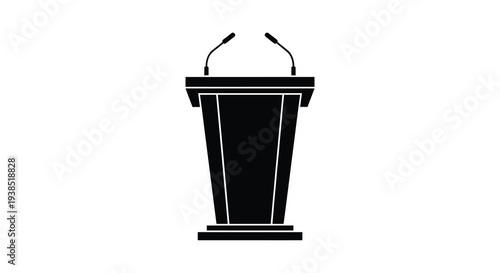A black silhouette of a podium with two microphones isolated on a white background high quality
