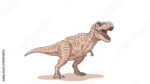 Powerful Tyrannosaurus Rex dinosaur depicted in a roaring pose against a plain white background for educational or creative use.