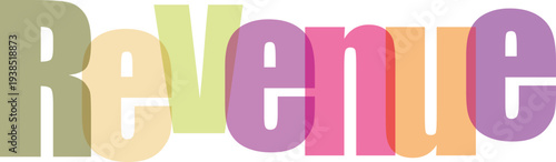 Revenue Wordmark with Overlapping Colorful Transparent Letters Vector
