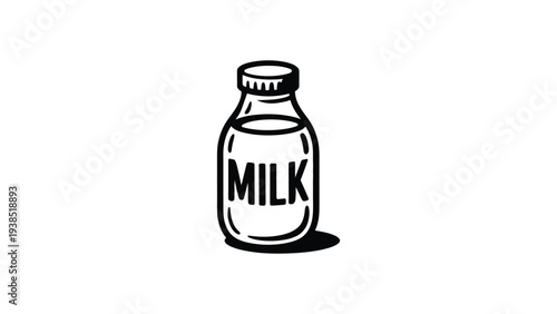 Minimal milk bottle icon representing dairy product, fresh milk drink, nutrition, healthy beverage, farm dairy concept and organic food packaging