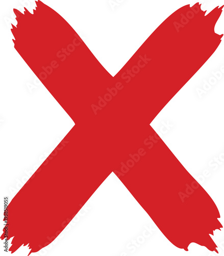 Large red grungy painted x mark on white background cross