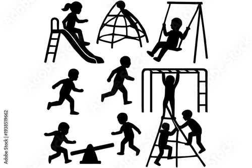 Kids Playing Together in Playground Vector Silhouette Pack
