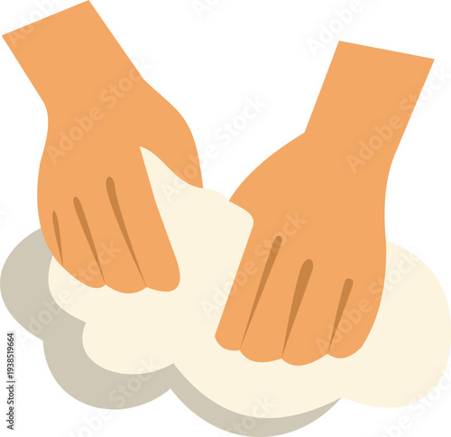 Illustrative depiction of hands kneading soft dough, symbolizing cooking and baking craft