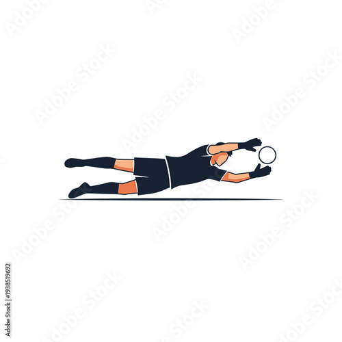 Goalkeeper diving to catch a soccer ball.