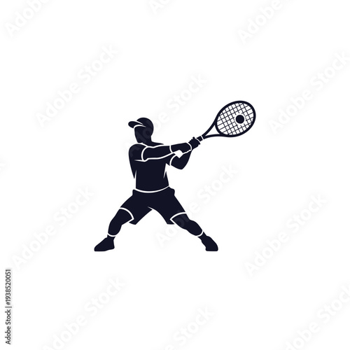 Tennis Player in Action Silhouette Illustration.