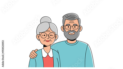 Happy senior couple hugging each other with smiling faces representing love and companionship in retirement years illustration.