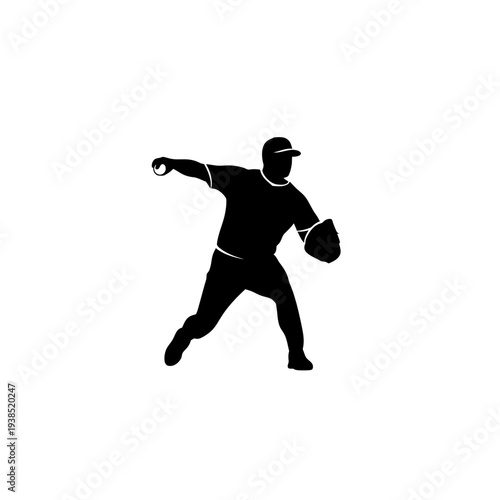 Baseball player throwing ball silhouette.