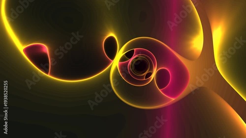 Abstract Swirling Neon Light Forms in Dark Space.