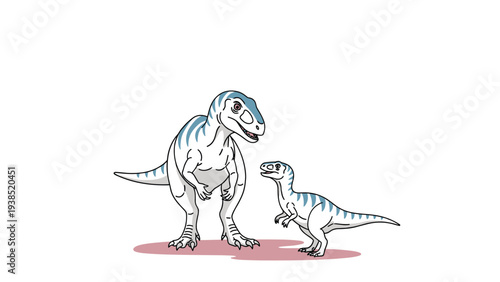 Mother dinosaur and baby dinosaur in simple flat illustration representing parenting and prehistoric life on white background.