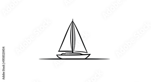Minimalist line drawing of a sailboat on water black silhouette