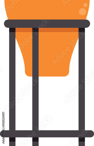 Minimalist flat vector illustration of an orange garbage bin held in a black metal frame