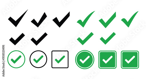 Collection of checkmark icons and circular boxes a dark silhouette