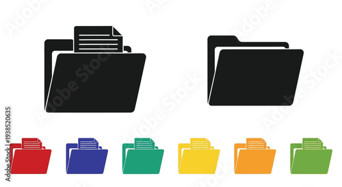 Two file folders with documents displayed in multiple colors silhouette