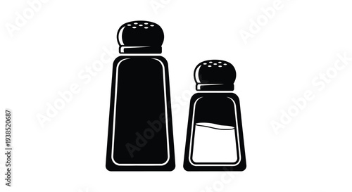 A simple black and white illustration depicting a salt shaker and a pepper grinder high quality