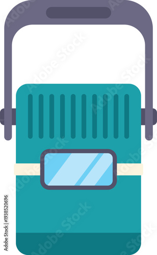 Colorful vintage portable radio illustration with handle in flat modern design style