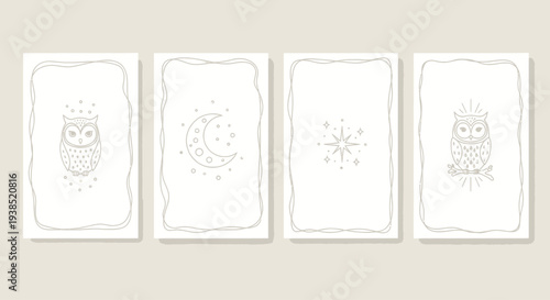 Whimsical Celestial Owl and Moon Tarot Card Designs