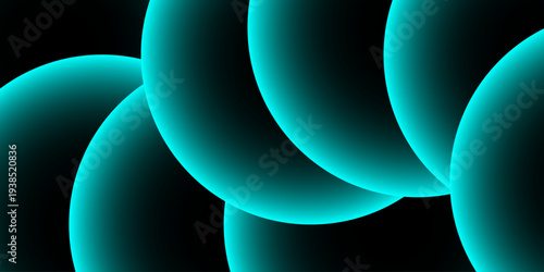 Vector An abstract composition of interconnected spheres, rendered in a striking gradient of cyan against a deep obsidian backdrop.