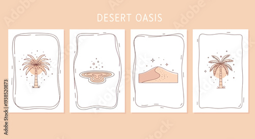 Desert Oasis Collection: Palm Trees, Water, Sand Dunes, Minimalist Boho Style