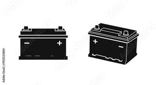 Two car batteries depicted in a stark black silhouette