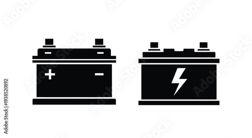Two car batteries one showing a charge in black silhouette