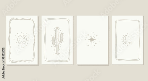 Boho Celestial Desert Cards: Moon, Cactus, Star, Crescent