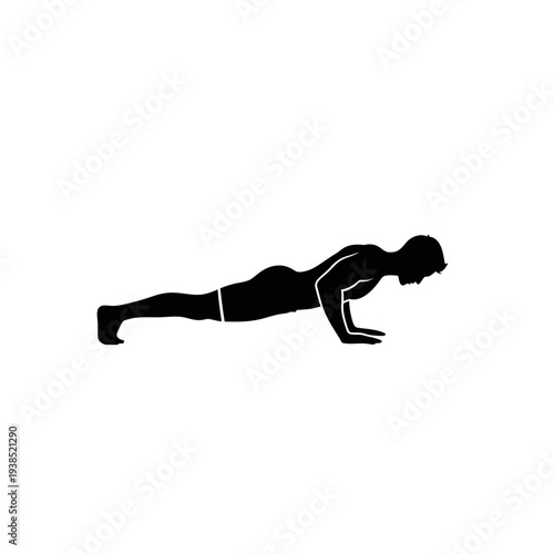 Man performing a push-up exercise in a simple graphic illustration.