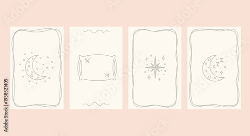 Cute Hand-Drawn Sleep Icons: Moon, Stars, Pillow, Dreaming. Pastel Colors.