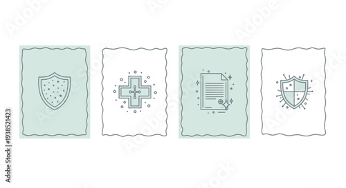 Medical Insurance and Healthcare Icons: Shield, Cross, Document, Security