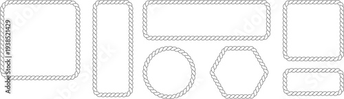 Nautical rope frame set isolated on white background