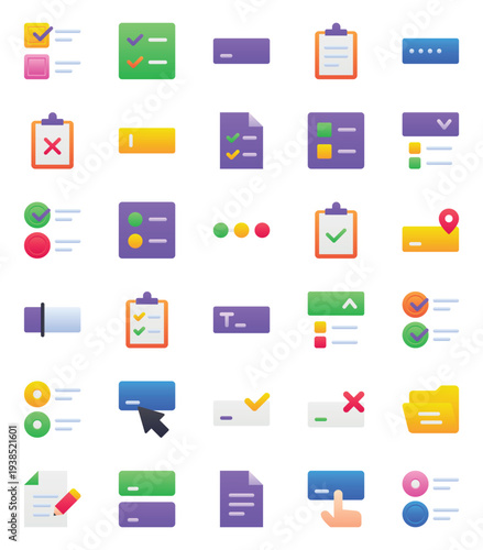 Gradient color icons set for Form fields, tasks, documents