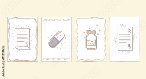 Medical Prescription and Pills Illustration Set